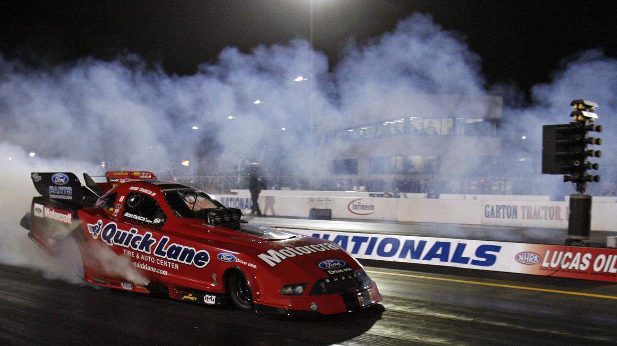 A Funny Car racer performs a burnout before qualifying in 2010 at Infineon Raceway, now known as Sonoma Raceway. This year’s NHRA in Sonoma has been canceled.