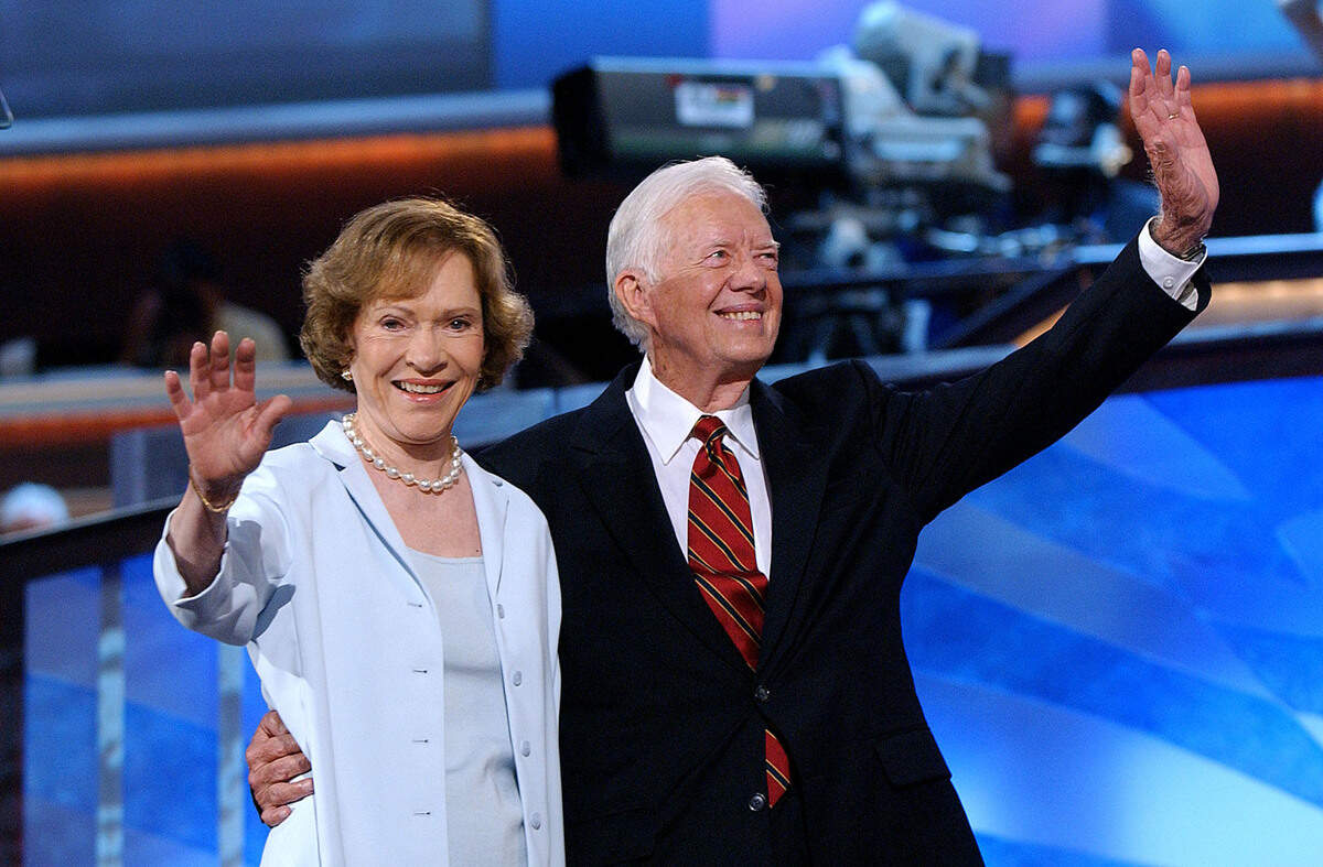 Jimmy and Rosalynn Carter at the Democratic Convention, Boston, July 26, 2004.