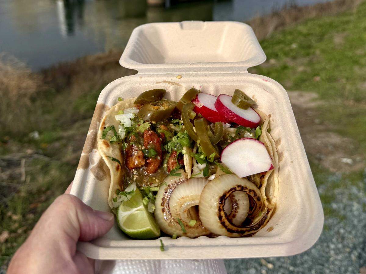 Adobada tacos from Chuy's Tacos on Highway 160 at the Paintersville Bridge in Courtland.