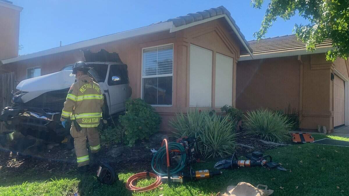 A pickup truck crashed into a house on Zachis Way in Sacramento County’s Antelope area on Wednesday, August 31, 2022. One person inside the house was killed, authorities said.