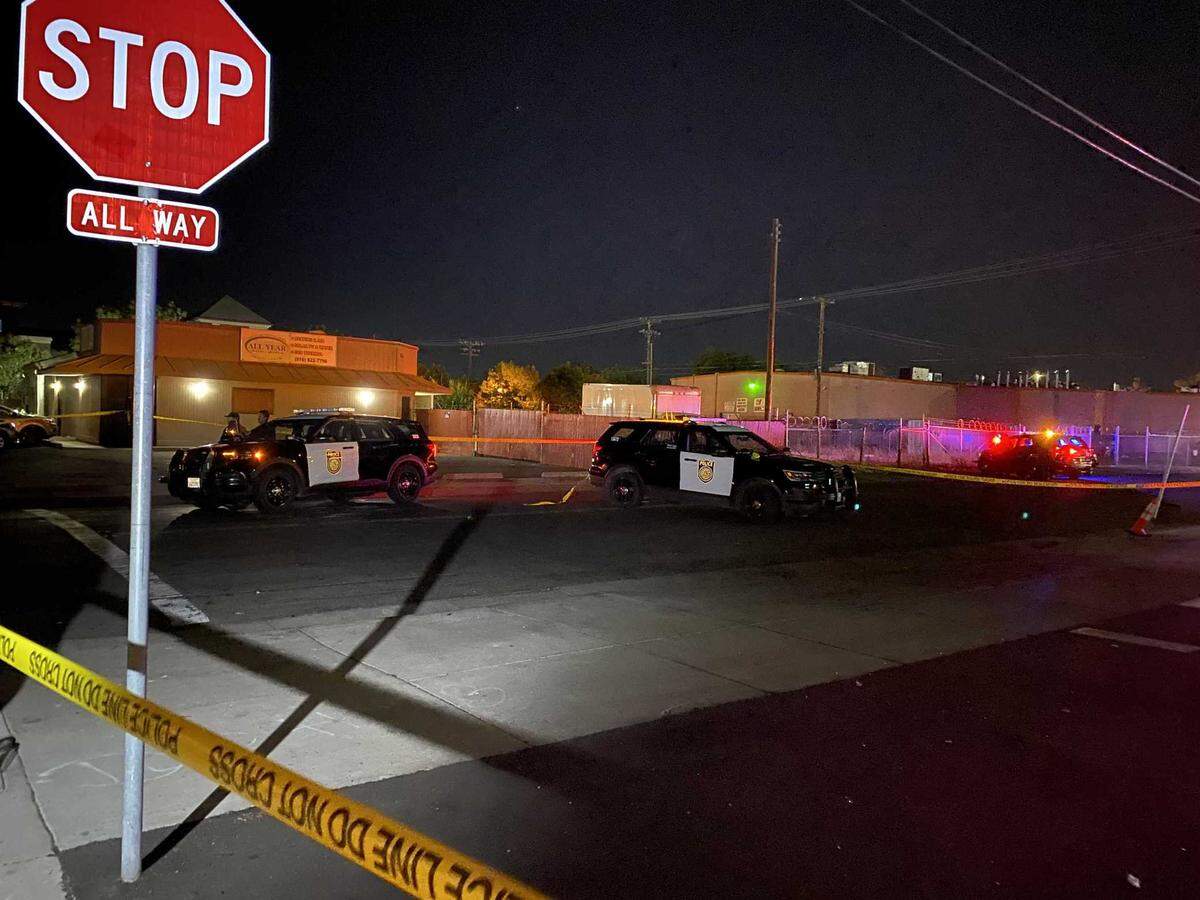 Police fatally shot a woman who reportedly stabbed an officer Saturday, Aug. 27, 2022, near Del Paso Boulevard and Plaza Avenue in Sacramento, Calif.
