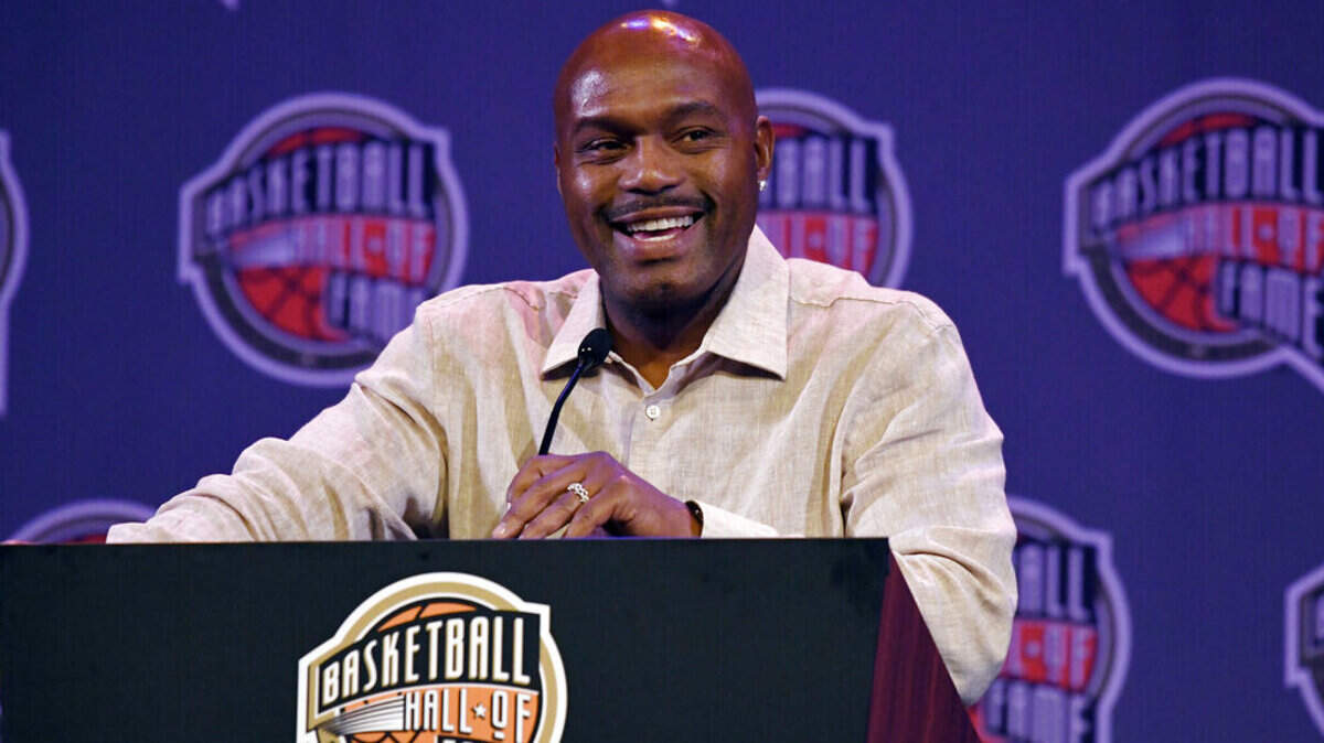 Basketball Hall of Fame Class of 2022 inductee Tim Hardaway speaks at a news conference on Sept. 9 in Uncasville, Conn.