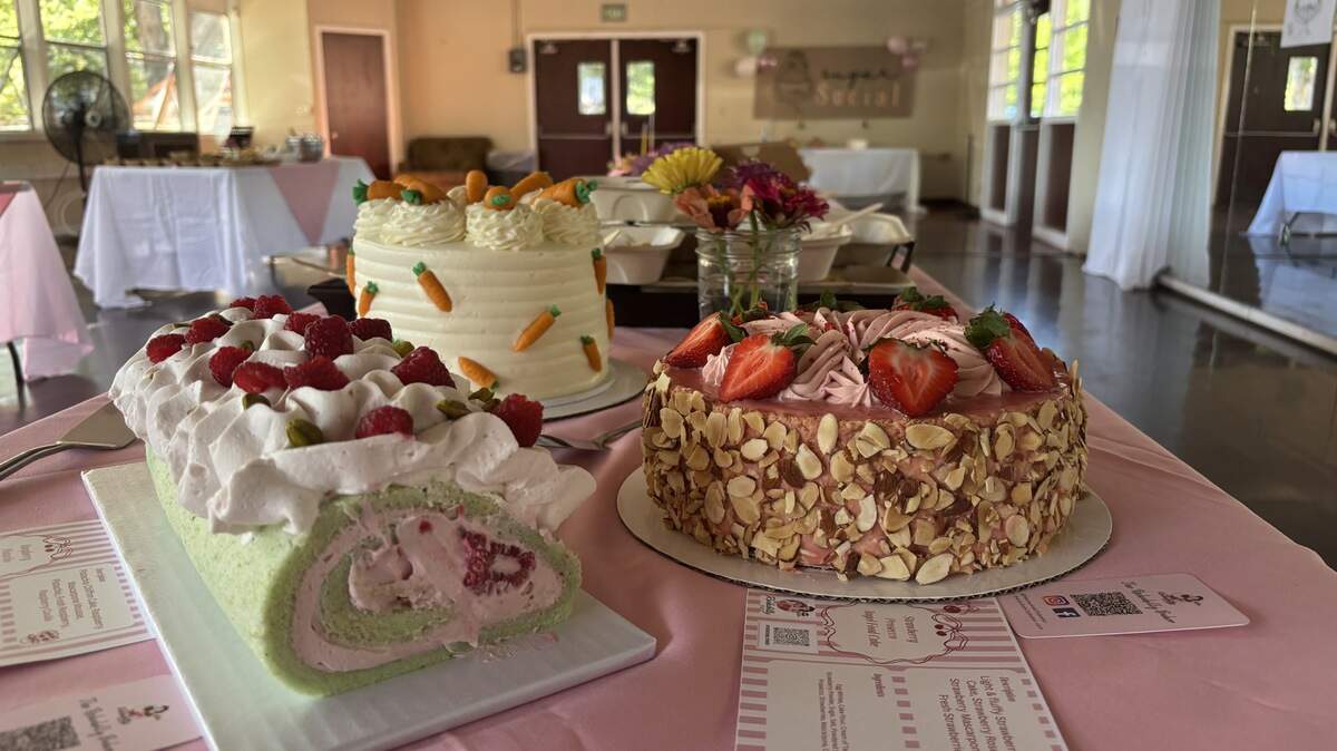 Dyana O’Brien brought three classic American-inspired bakes to Sugar Social on Saturday morning at E. Claire Raley Studios for the Performing Arts in midtown Sacramento, including carrot cake, strawberry prosecco angel food cake and a raspberry pistachio swiss roll.