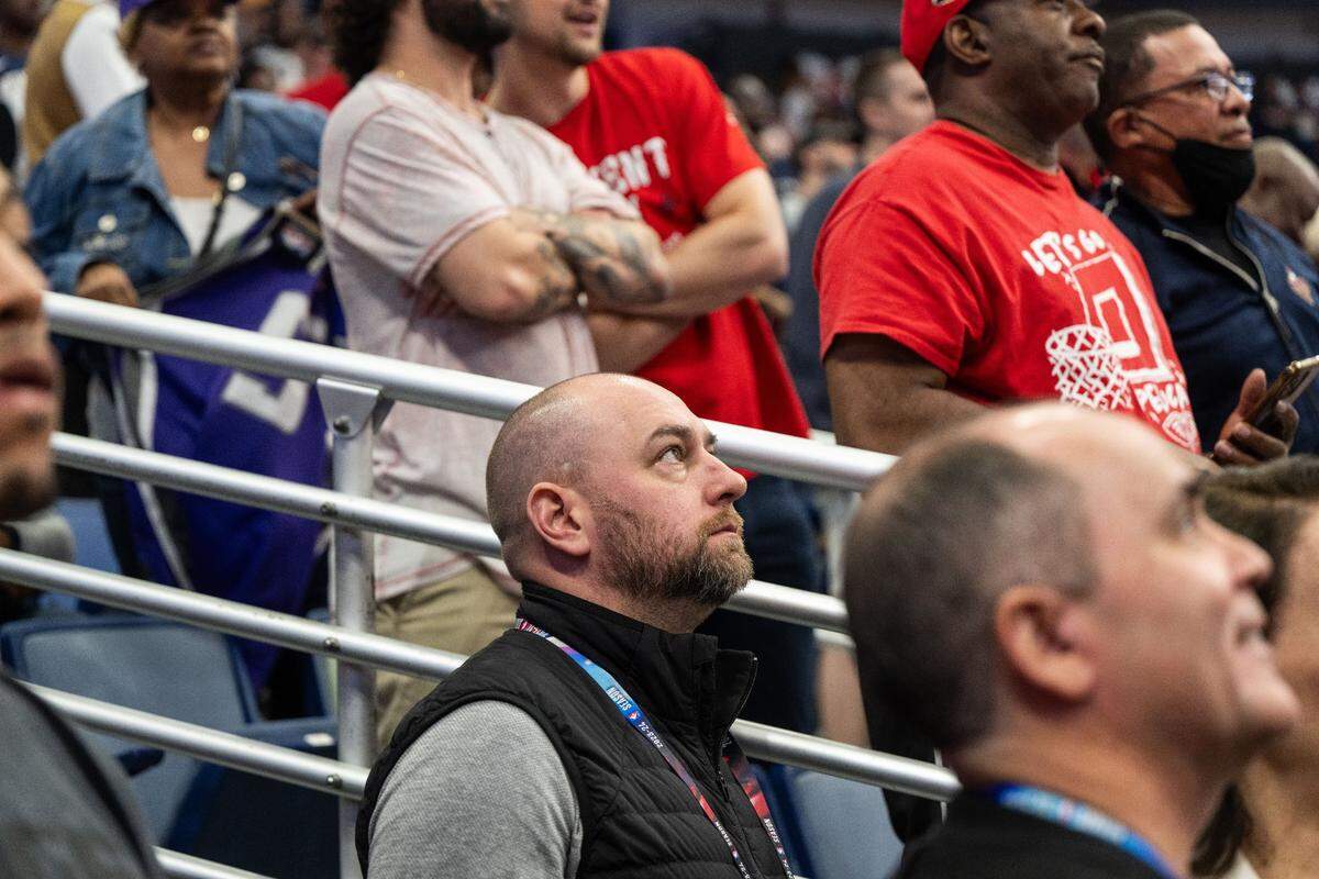 Sacramento Kings general manager Monte McNair looks at the scoreboard as his team falls to the New Orleans Pelicans during an NBA play-in game at Smoothie King Center in New Orleans on Friday.