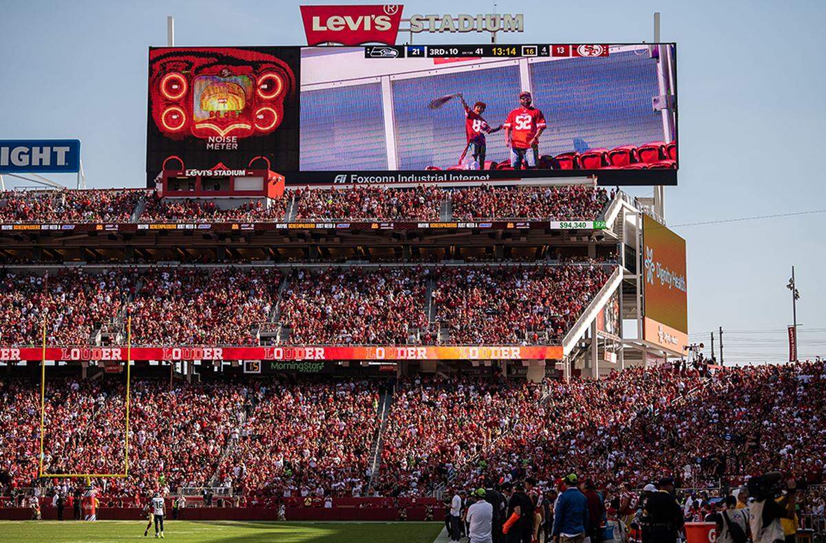 San Francisco 49ers fans cheer the team against the Seattle Seahawks during the fourth quarter of the NFL football game Sunday, Oct. 3, 2021, at Levi’s Stadium in Santa Clara. The Seahawks beat the 49ers, 28-21.