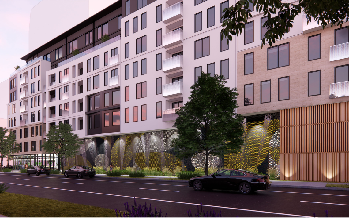 A planned eight-story apartment building in downtown Sacramento, Calif., would include art work facing I Street near 11th Street.