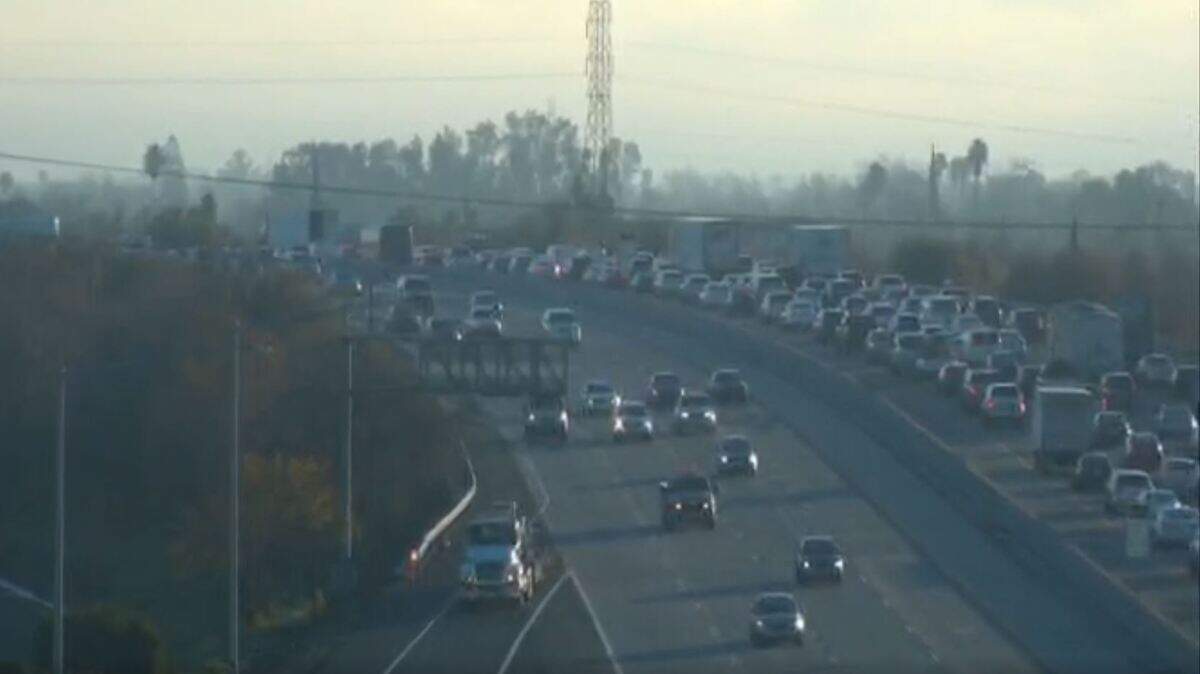 Traffic is stalled on eastbound Interstate 80 near Norwood Avenue on Monday, Jan. 6, 2020, due to a four-vehicle collision.