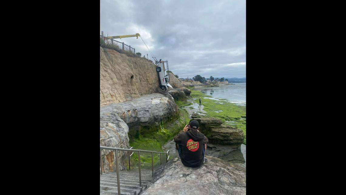 A 50-year-old driver drove a white truck over a cliff in California, officials said.