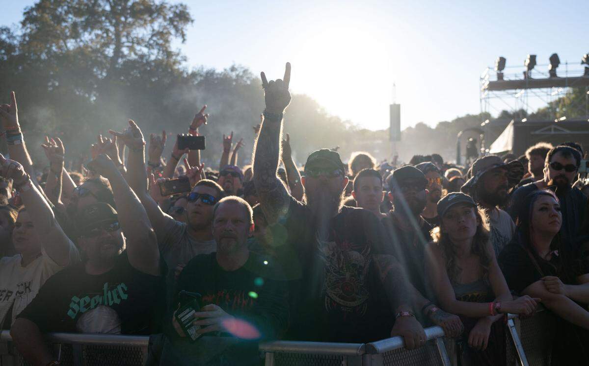 Fans rock out to South African band Seether at the Aftershock festival in Sacramento’s Discovery Park on Sunday, Oct. 13, 2024. 