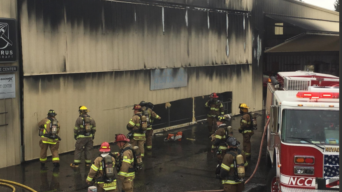 One person died and another was taken to a hospital suffering from smoke inhalation following a fire in a hangar Wednesday morning at the Nevada County Airport near Grass Valley.