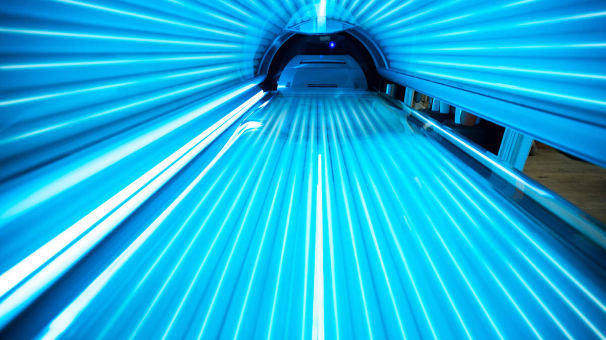 Solarium tanning bed, view from inside