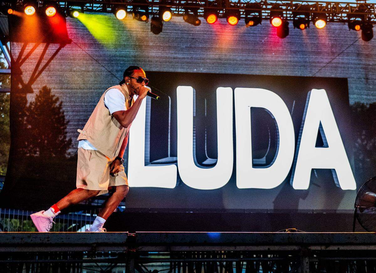 Ludacris performs for an overflow crowd on the Sky River Casino stage during opening night of the California State Fair at Cal Expo on Friday.