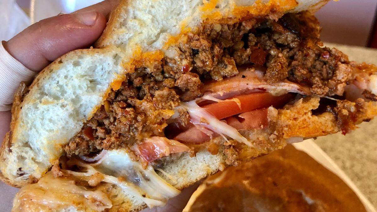 Tortas Chilangas Ciudad Nezahualcoyotl’s norteña torta ($11.75) includes chorizo, quesillo and pork leg called pierna.