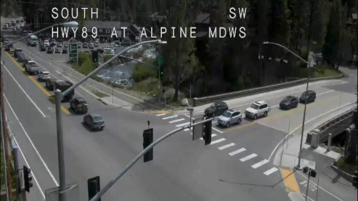 Highway 89 is blocked in both directions at Alpine Meadows due to a motorcycle and vehicle crash Saturday afternoon.