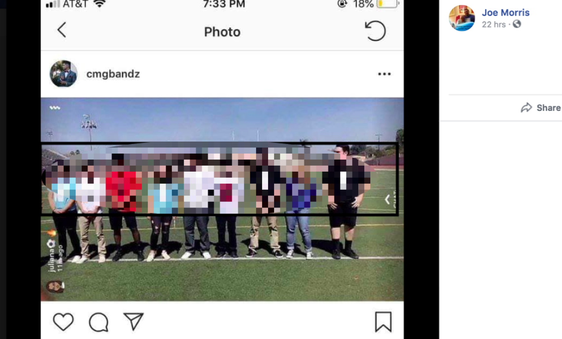 Students spelled out a racial slur using T-shirts. The image has been blurred by McClatchy.