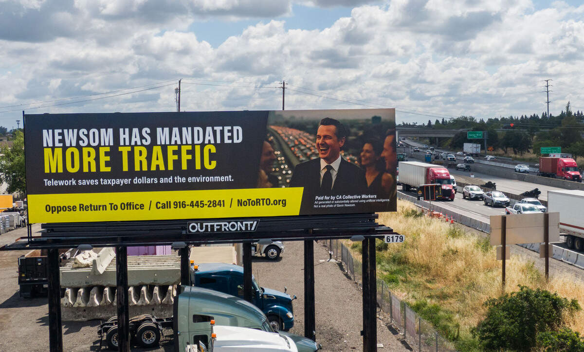 Last year’s billboard, also designed and paid for by California state workers, featured an image of Newsom laughing in the forefront of a traffic jam, which was created using artificial intelligence.