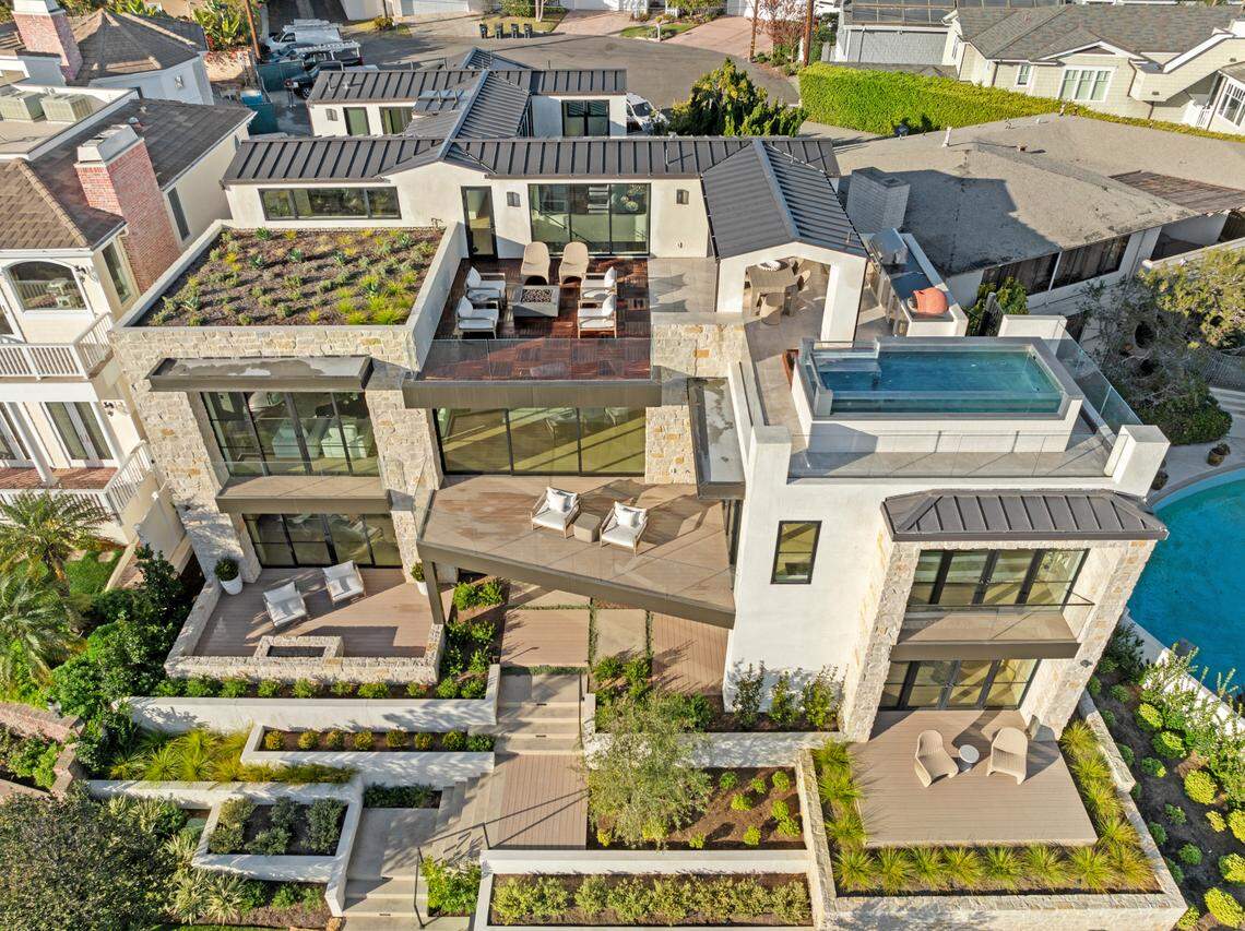 The newly constructed Newport Beach, California, home with ocean views is built of organic material. It’s for sale for $13.1 million.