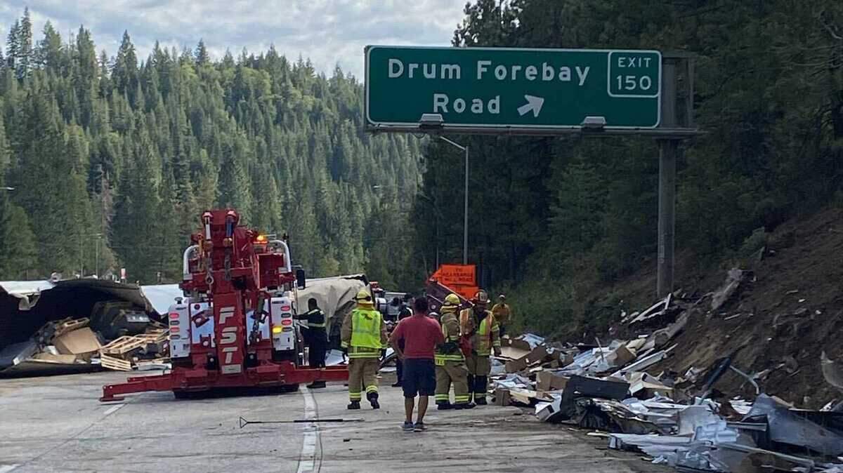 The westbound lanes of Interstate 80 were closed Friday afternoon Sept. 10, 2021, after a semi truck rollover crash just east of Drum Forebay Road in Placer County, California.
