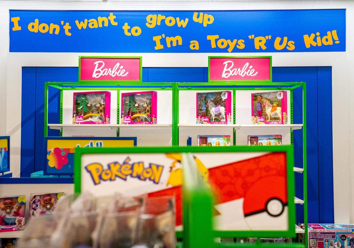 The motto of Toys R Us is high on the wall inside of the Arden Fair Mall’s Macy’s, August 9, 2022.