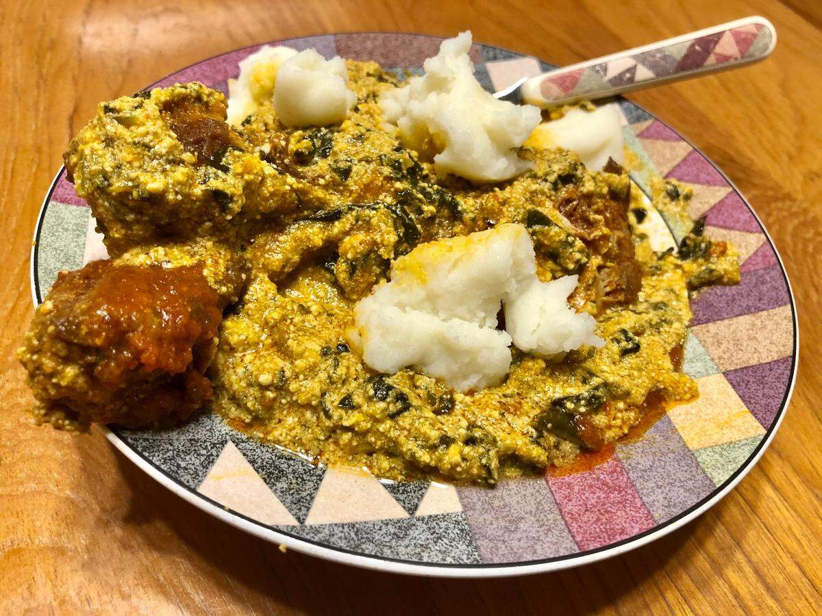 Naija Cuisine’s chicken pounded yam with egusi.
