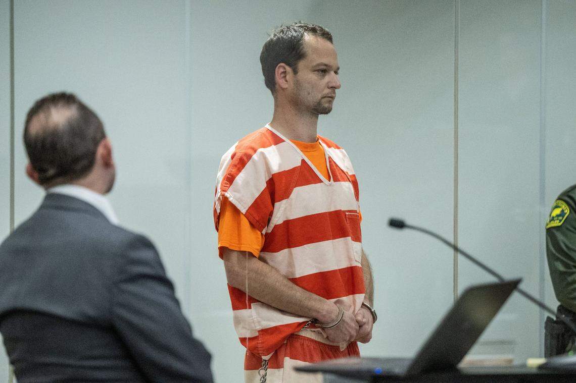 Eric James Abril appears for his arraignment on Tuesday, April 18, 2023, in Placer Superior Court. Abril pleaded guilty to first-degree murder Wednesday in connection to an April 2023 shooting and kidnapping incident at Roseville’s Mahany Park, prosecutors said.