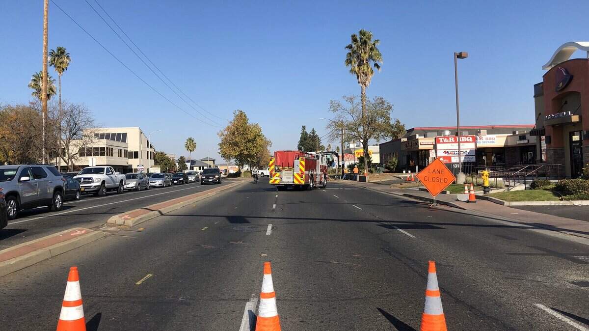 Sacramento Metro Fire District officials respond to an apparent gas leak on northbound Howe Avenue near Hurley Way on Friday, Nov. 22, 2019.