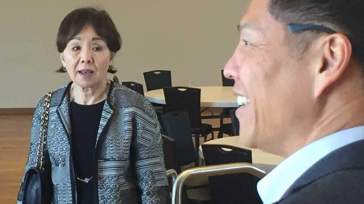 Rep. Doris Matsui, left, D-Sacramento, talks with Elk Grove Vice Mayor Darren Suen at The Center at District 56 in Elk Grove during a tour of the facility in February. Matsui now represents Elk Grove, part of her redrawn Congressional district.