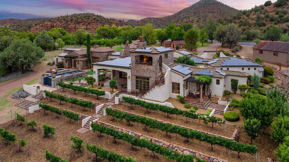 The Tuscan-style property sits on 57-plus acres in Sedona, Ariz.