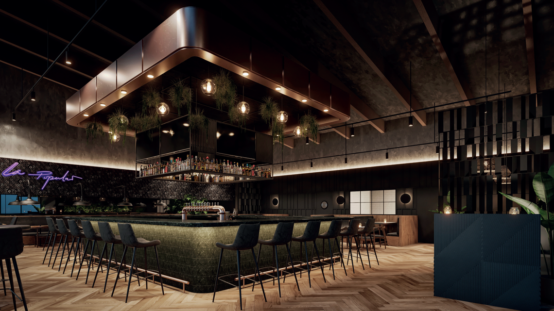 A rendering of the upscale taqueria La Popular that opens in Roseville, California, in November 2022. The restaurant is the first U.S. location of this Mexico-based chain.