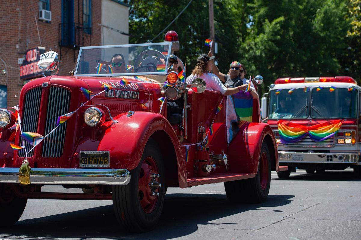 The Sacramento Fire Department participates in the Sacramento Pride March and Parade on Sunday, June 11, 2023.