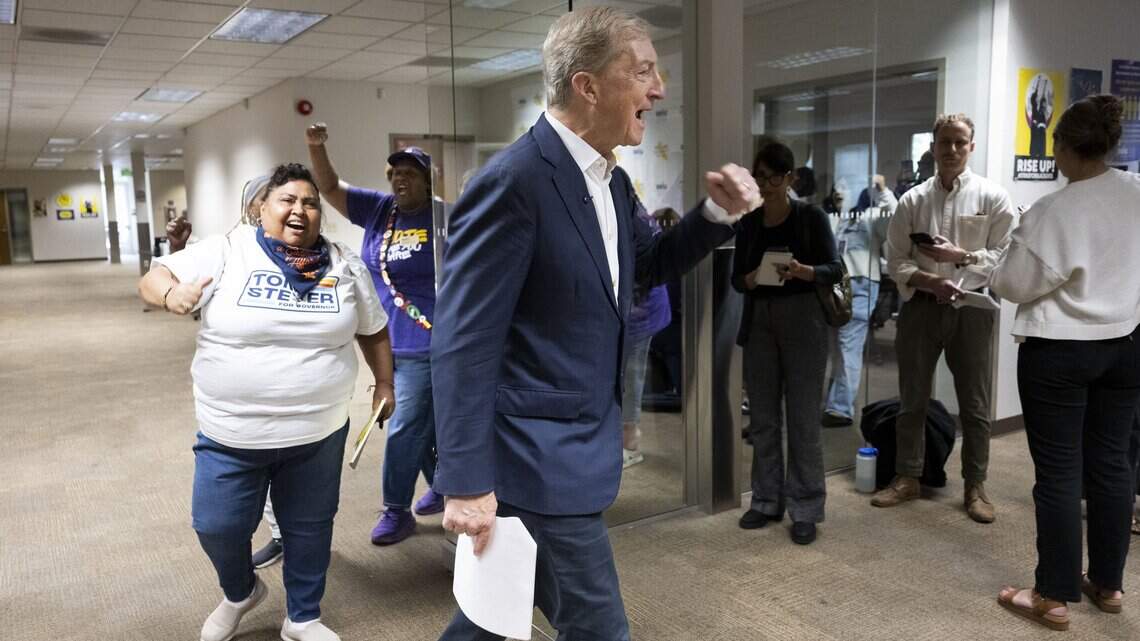 Steyer leans into anti-corporate pitch in West Sacramento as primary nears