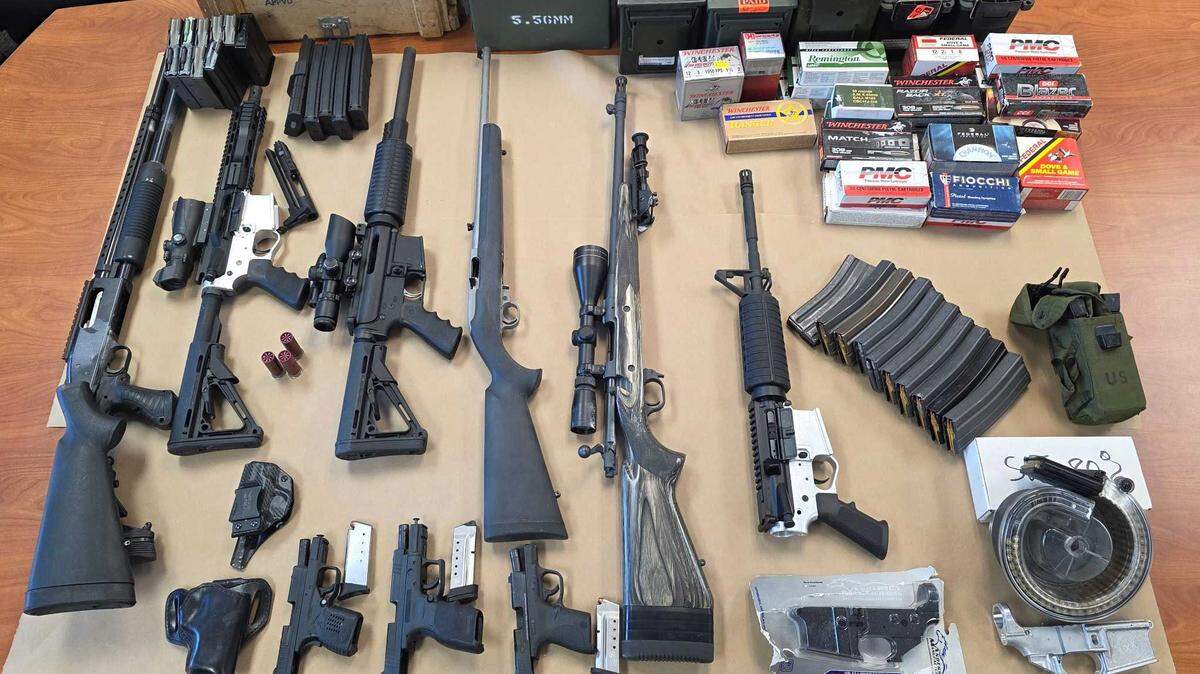 Police said investigators found several firearms, including three illegal assault rifles, at the home of a Carmichael man accused of calling 911 on Sunday Nov. 9, 2025, and threatening to shoot at the Monterey Bay Half Marathon.