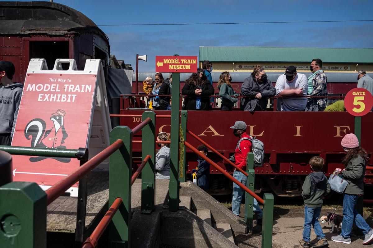 Passengers board the Skunk Train at the Fort Bragg depot for an Easter Express trip April 16 through Mendocino County.
