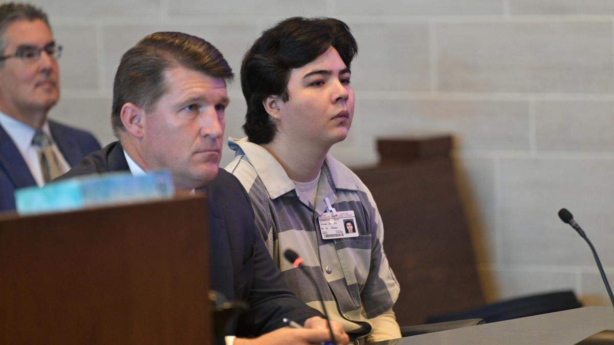 Carlos Reales Dominguez, right, listens with defense attorney Daniel Hutchinson at Yolo Superior Court in Woodland on Tuesday, June 18, 2024, as the judge in the case set a trial date for next year. Dominguez is accused of a stabbing spree that left two dead and shocked the Davis community last year.