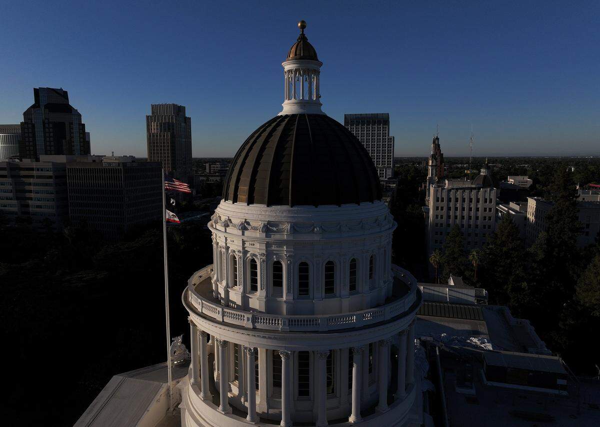 SACRAMENTO, CALIFORNIA - AUGUST 19: An aerial view of the California state Capitol on August 19, 2025 in Sacramento, California. Republican state legislators filed a lawsuit today in hopes of blocking a mid-year redistricting plan that Gov. Gavin Newsom is proposing to counter an effort in Texas to redraw Congressional district lines. (Photo by Justin Sullivan/Getty Images)