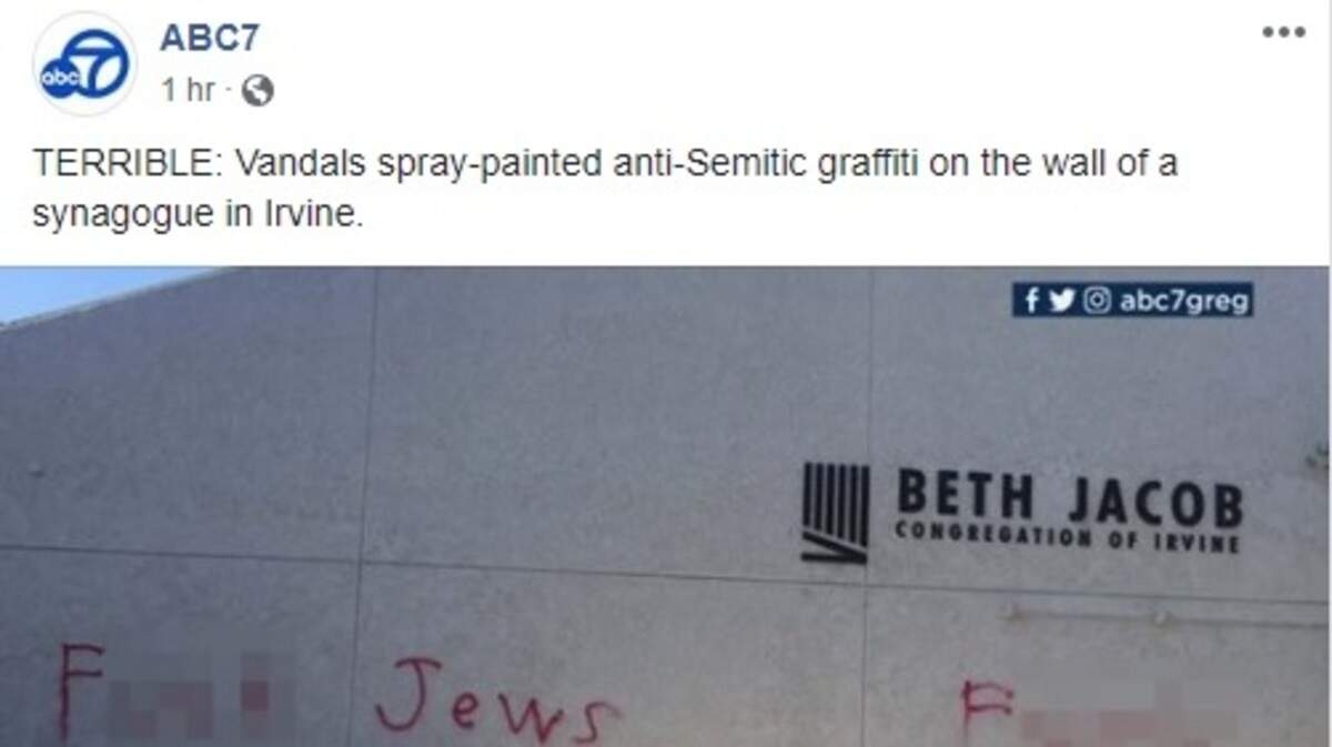 A synagogue in Irvine, California, was hit with anti-Semitic vandalism Wednesday, just days after a mass shooting at a synagogue in Pittsburgh.