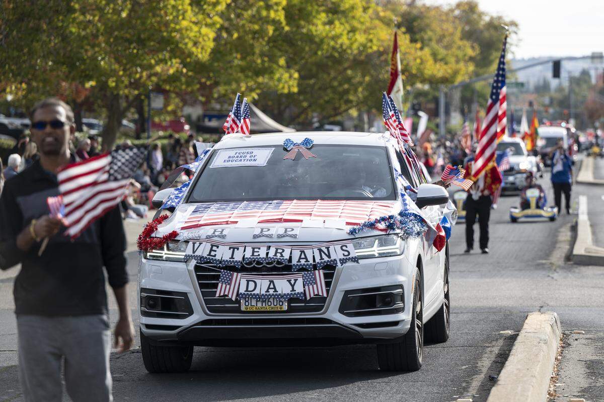 Folsom Cordova Unified School District participates in a Veterans Day parade in Folsom on Tuesday, Nov. 11, 2025.