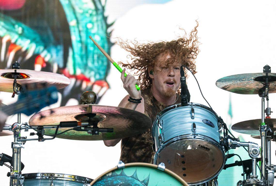 Hinder drummer Cody Hanson performs during the Aftershock festival on Sunday, Oct. 5, 2025, in Sacramento’s Discovery Park.