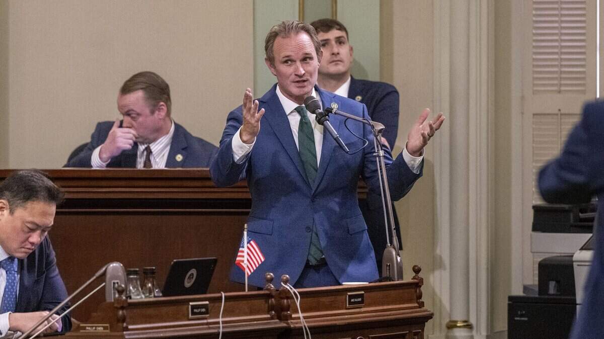 Now former Assembly Republican Leader James Gallagher, R-Yuba City, speaks on Thursday, Aug. 21, 2025, at the Capitol.