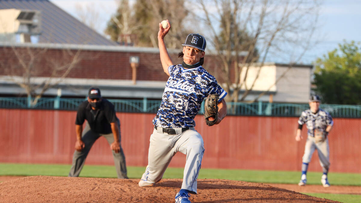 Rocklin pitcher Taylor Wake (21) struck out the last two batters in his team’s 9-4 win over No. 10 Woodcreek