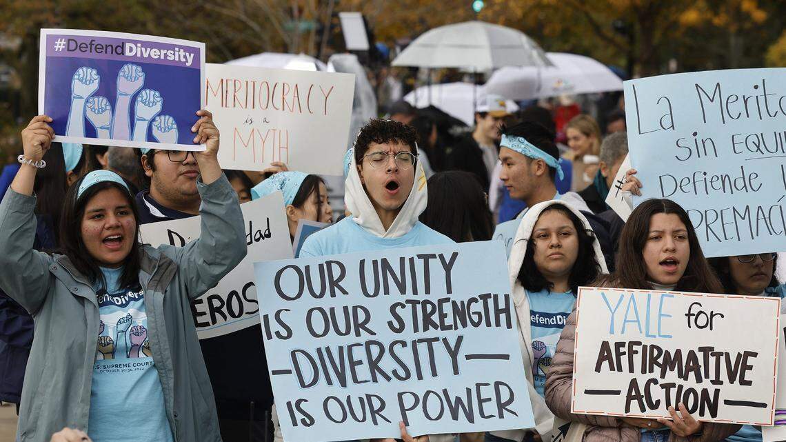 Proponents for affirmative action in higher education rally in front of the U.S. Supreme Court on Oct. 31, 2022, in Washington, D.C.