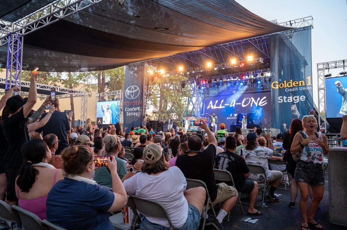 The crowd sings along to All-4-One’s performance on the Golden 1 Stage during the California State Fair at Cal Expo on Friday, July 12, 2024, in Sacramento.