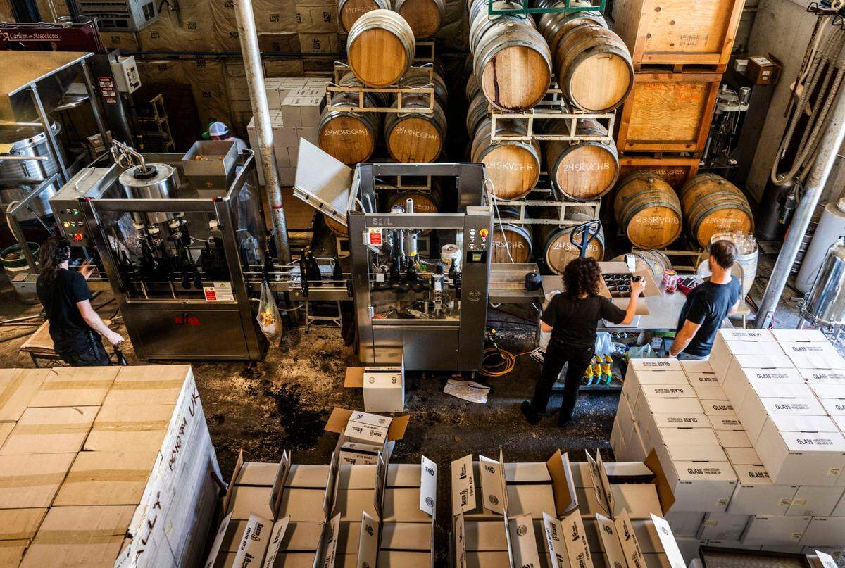 Chenin blanc is bottled line at Haarmeyer Wine Cellars in West Sacramento last month.