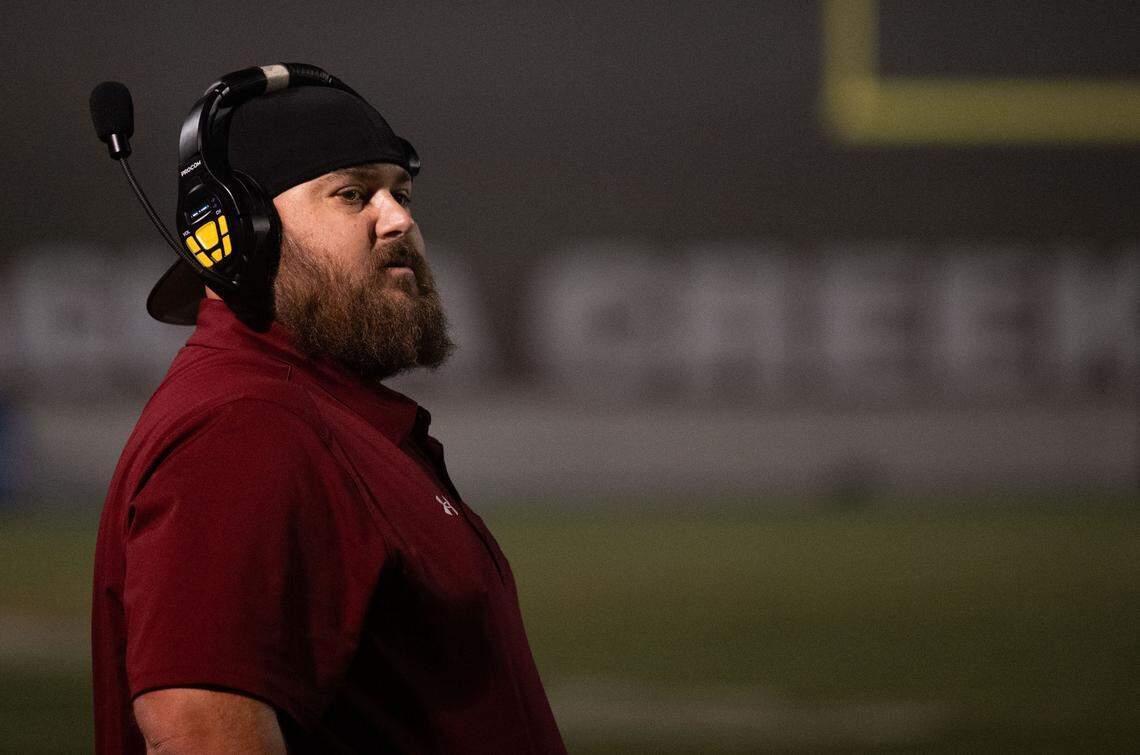 Laguna Creek coach Ryan Nill coaches against Sheldon on Friday, Oct. 25, 2024, at Cosumnes River College. 