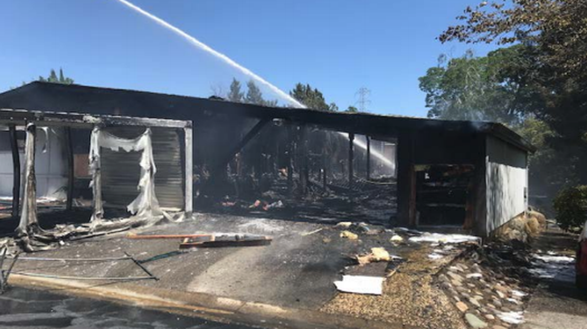 A mobile home fire Sunday afternoon killed three dogs and injured one firefighter.