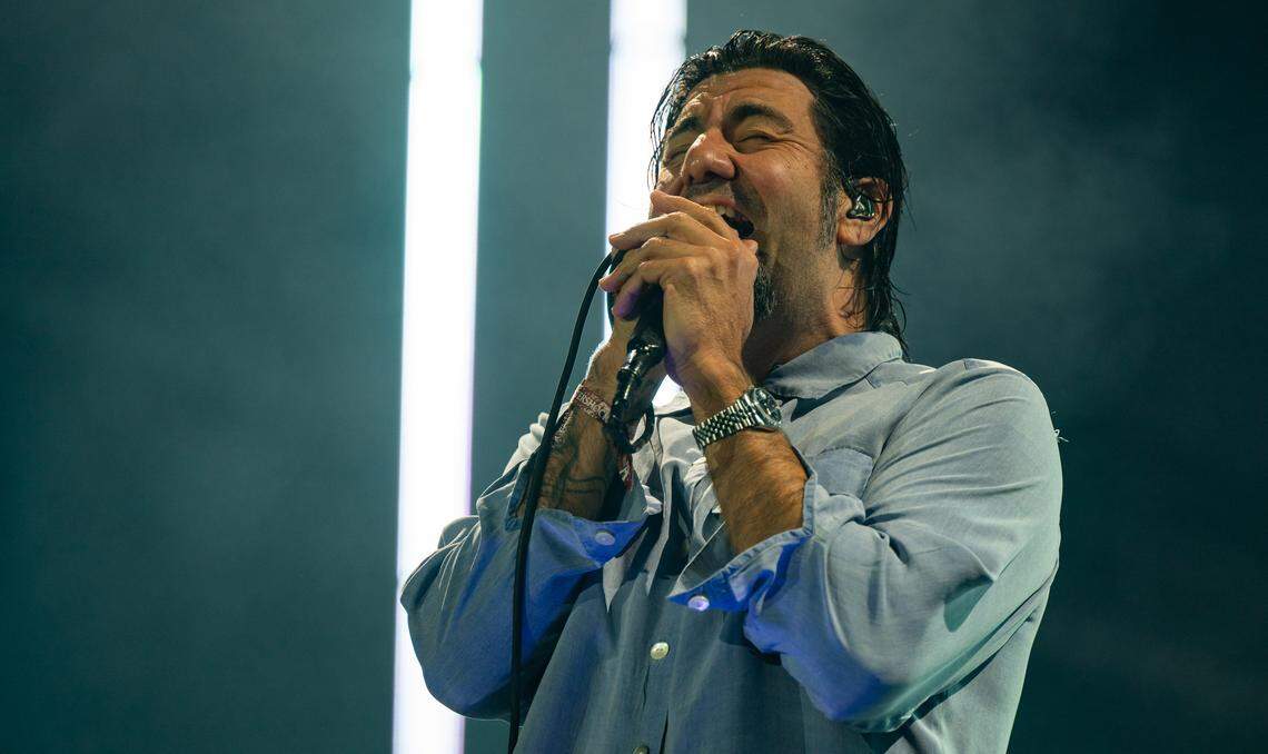 Deftones vocalist Chino Moreno performs during the Aftershock festival on Friday, Oct. 3, 2025, in Discovery Park. 