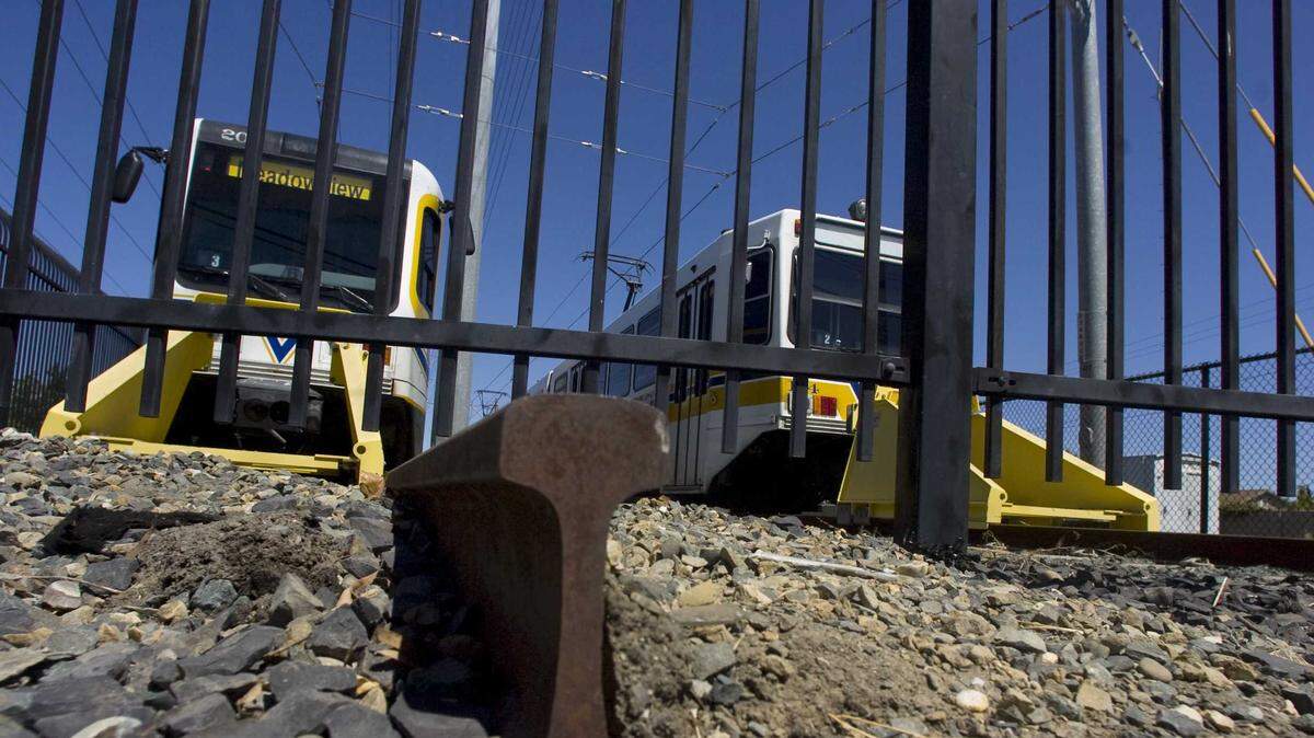 Light rail tracks end just south of the Meadowview station in Sacramento in 2008. Sacramento Regional Transit has approved a preferred plan to redevelop the underused 15-acre Meadowview station parking lot into a transit-oriented hub with housing, retail and open space following a board vote Monday.