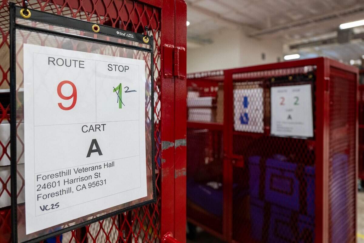 The equipment used in elections, photographed in July, is kept locked in the warehouse space at the Placer County Elections Office in Rocklin.