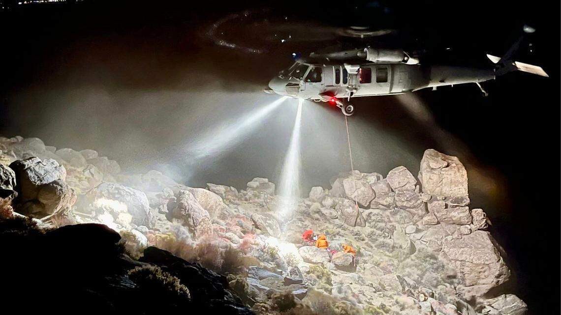 A hiker spent seven hours pinned under a boulder on a steep Inyo County hillside, California rescuers say.