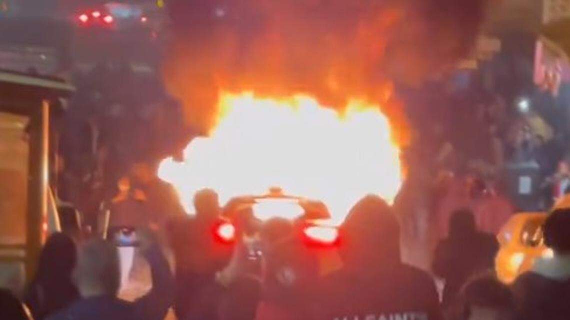 A crowd vandalized and set afire a Waymo driverless car in Chinatown in San Francisco, California videos show.